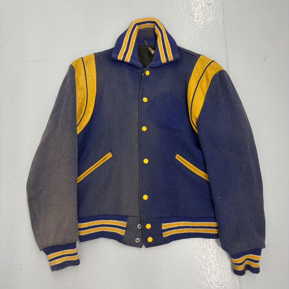 Vintage 60s Blue/Yellow Wool Faded Varsity Jacket